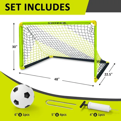 Vista 2 de Eastgoing Juego de portería de fútbol portátil, mini red de fútbol para interiores y exteriores con red, pelota y bomba. Conjuntos de portería