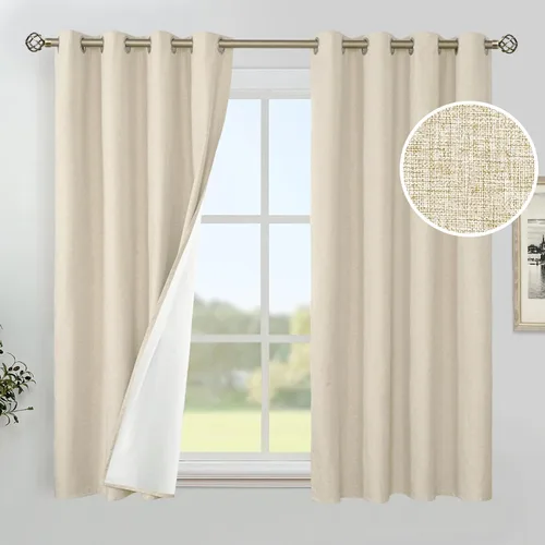 Vista 14 de YoungsTex - Cortinas 100% opacas para dormitorio, con aislamiento térmico y ojales, cortinas oscuras negras con capa pesada para ventana de sala
