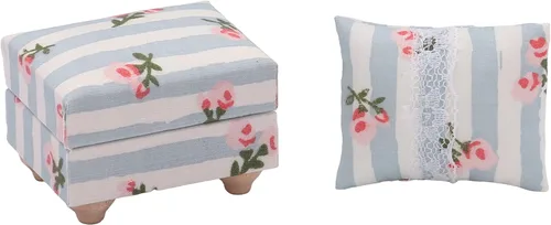 Vista 6 de Sofá de casa de muñecas con otomana, sillón en miniatura, muebles de sala de estar, accesorios para muñecas de 6 pulgadas, escala 1/12, azul