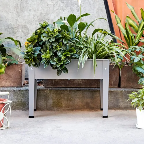 Vista 5 de Cama de jardín elevada, maceta elevada de jardín con patas, maceta de jardín galvanizada para hierbas y verduras (24 pulgadas, gris)