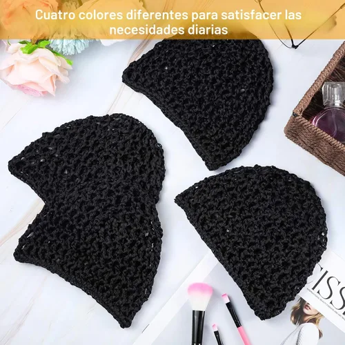 Vista 5 de Geyoga 2 piezas de malla de ganchillo para el pelo de rayón tejido de red de redecilla cubierta de ganchillo gorras de ducha sombrero de dormir