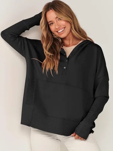 Vista 2 de ANRABESS Sudadera con capucha de gran tamaño para mujer, manga larga, botones, cuello en V, casual, holgada, ropa de otoño