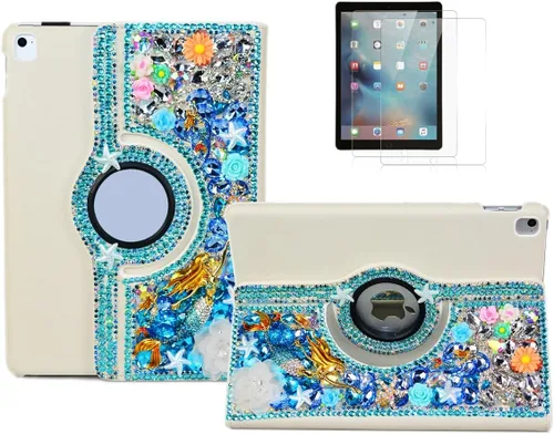 Vista 9 de Bling - Funda compatible con Samsung Galaxy Tab A9 (2023) – Elegante – 3D hecha a mano con corona de cristal de búho nocturno giratorio de 360