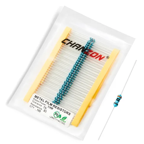 Vista 87 de Chanzon 100 piezas 1 Ω ohm Resistencia 1/4 W (0.25 W) Resistencia fija de película metálica 0.01 ±1% Tolerancia 1R MF Resistencias de agujero