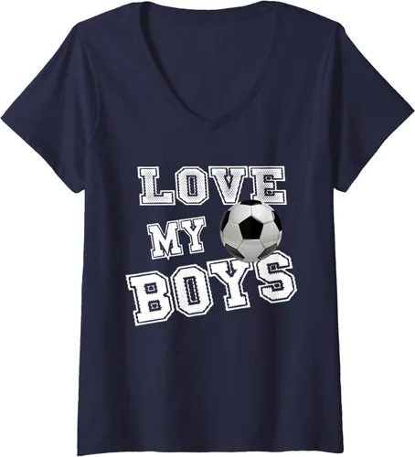Vista 3 de Womens Retro I Love My Boys Soccer Gifts for Moms-Futbol Soccer Mom V-Neck T-Shirt