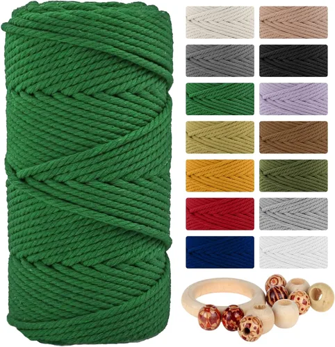 Vista 34 de Munzong - Cuerda de macramé color verde ejército, 5 mm x 109 yardas, cuerda de algodón natural hecha a mano colorida de 100 m, cuerda de macramé