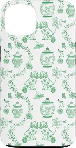 Vista 7 de Funda para iPhone XS Max Preppy Green & White Toile Chinoiserie Dogs and Ginger Jars