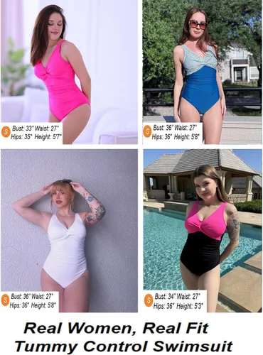 Vista 6 de Traje de baño de una pieza con control de abdomen para mujer Rosa fuerte