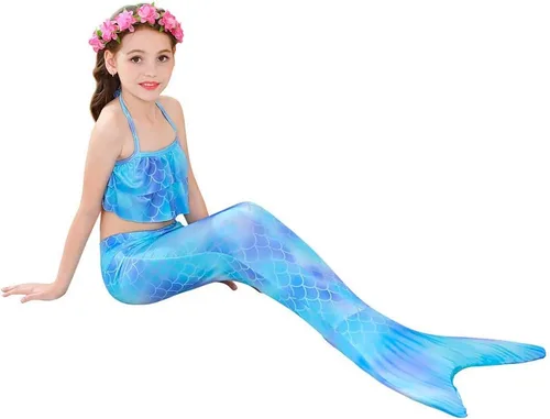Vista 3 de 7pcs cola de sirena para niñas princesa traje de baño bikini natación gafas corona collar
