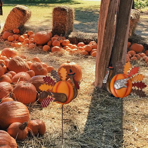 Vista 4 de Lulu Home Decoraciones de pavo de Acción de Gracias, juego de 2 estacas de pavo de metal, decoración de otoño, decoración de otoño para exteriores