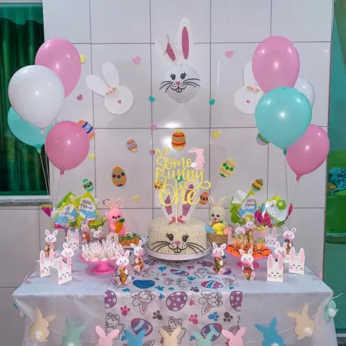 Vista 6 de 1 pieza de decoración de pastel con purpurina dorada de conejo de Pascua para primer cumpleaños para temática de Pascua, baby shower, niños, primera