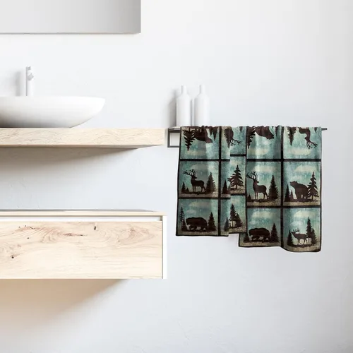 Vista 6 de Giwawa Juego de 2 toallas de mano vintage con diseño de oso y ciervo, diseño de alce y árbol, toalla de cara súper suave para baño, cocina, hombre