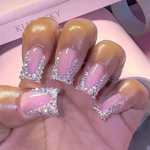 Vista 16 de 24 uñas postizas cuadradas a presión, cortas, bonitas, florales, acrílicas, con diseños de flores de arcoíris, uñas reutilizables con pegamento