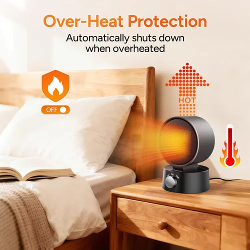 Vista 5 de DR.PREPARE Calentador de Espacio Pequeño para Uso Interior, Cerámica Eléctrica de 600W, Escritorio Portátil para Oficina y Dormitorio, Calentamiento