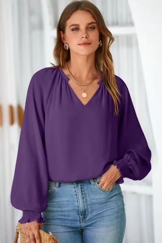 Vista 2 de Dokotoo - Blusas para mujer, blusón de manga larga, cuello en V, casuales, de gasa, atuendos para otoño