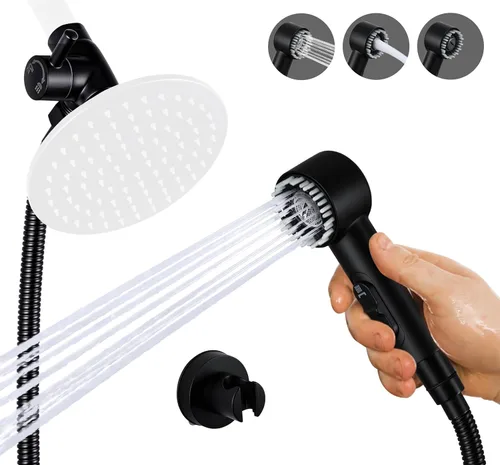 Vista 8 de Accesorio de ducha para perros de 3 modos, rociador de mano de alta presión con interruptor de encendido/apagado, desviador de ducha de metal