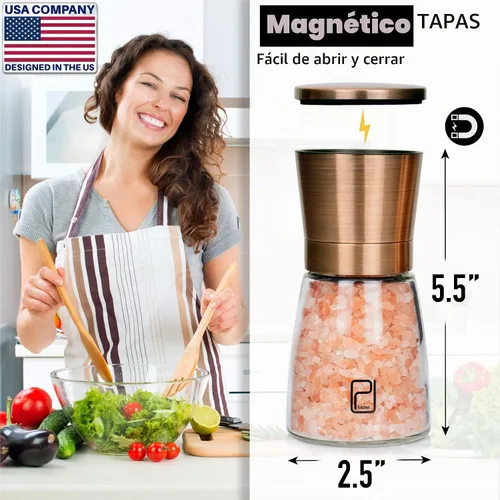 Vista 3 de Set de molinillo de sal y pimienta Premium – El mejor Molino de acero inoxidable para chef del hogar, magnético, de cobre, suaves molinillos