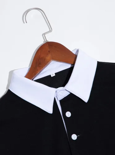 Vista 3 de Remidoo Sudadera corta de manga larga con cuello medio botón para mujer
