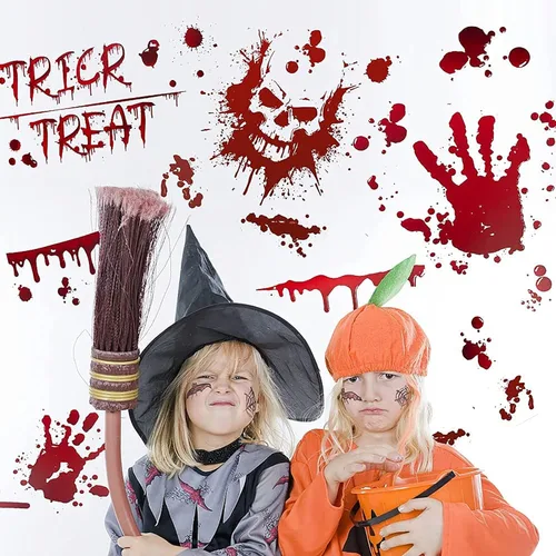 Vista 2 de MSQ 95 calcomanías de ventana sangrientas – Calcomanías extraíbles de huellas de mano para decoración de fiesta de Halloween, 9 hojas de calcomanías