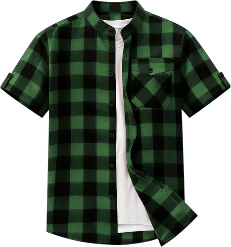 Vista 4 de Camisas de manga corta con botones para hombre, estilo occidental, con bolsillo, ligeras, transpirables, ajuste regular