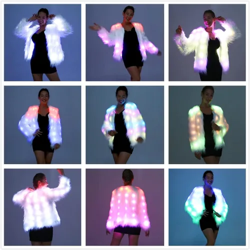 Vista 5 de SHINYOU Chaqueta de piel sintética para mujer, chaqueta con luz LED, para Halloween, Navidad, festival de música, regalo, abrigo de noche