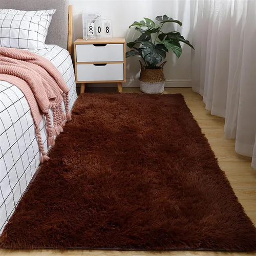 Vista 9 de GIBZ Alfombra rectangular de pelo largo de piel para interiores, antideslizante, suave, para dormitorio, sala de estar, lavable, color azul, 2