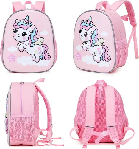 Vista 6 de Mochila para niñas y niños, bonita mochila escolar de dibujos animados 3D para bebés y niñas de 2 a 5 años, Unicorn