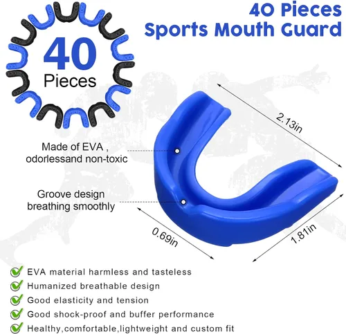 Vista 2 de BBTO Paquete de 40 protectores bucales para niños y jóvenes, para deportes, atléticos, para niños y niñas, para hockey, fútbol, boxeo, lacrosse