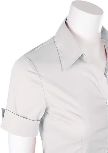 Vista 4 de Blusa de manga corta elástica con cuello abotonado para oficina, formal, informal, para mujer, ajuste (XS-3XL)