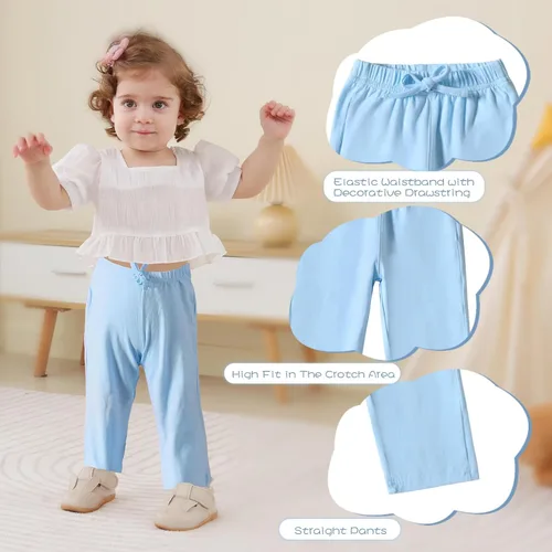 Vista 3 de Kionio Paquete de 3 pantalones rectos de algodón unisex para bebé con cordón de bolsillo