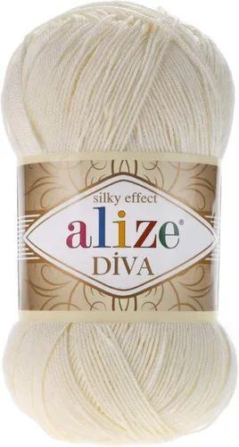 Vista 26 de Alize Diva Silk Effect 100% hilo acrílico de microfibra, 1 madejas de bola de 3.53 oz 383yds color (1 - crema)
