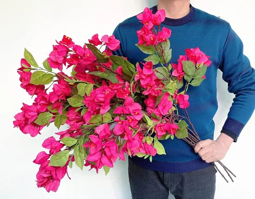 Vista 2 de Paquete de 8 tallos de flores artificiales, ramas de buganvilla de seda para centros de mesa de boda, camino de mesa, decoración