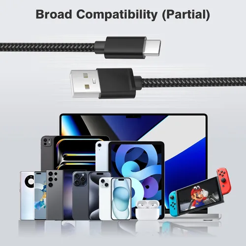 Vista 7 de Cable de carga USB tipo C, paquete de 3, (1.5/3.3/6.6 pies), de nailon, para Samsung Galaxy Fold Note 9, 8, S10, S9, S8, S10E, 10, 10E, Plus, S20