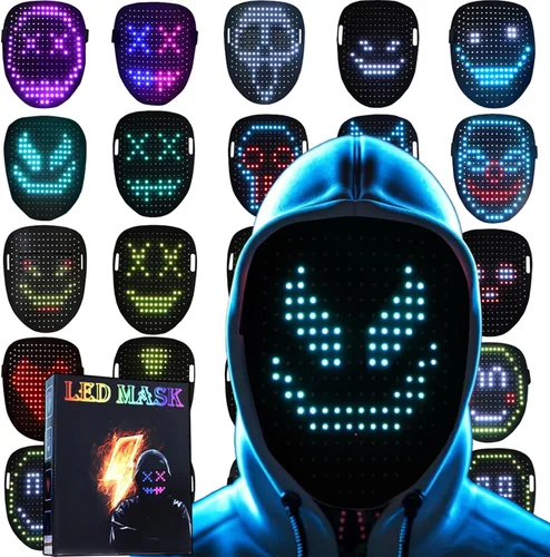 Vista 9 de JDBMAOYE Máscara LED con control de aplicación, máscara de Halloween 115 patrones + aplicación a patrones personalizados