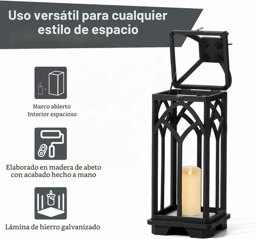 Vista 3 de Glitzhome Faroles decorativos de madera para velas, faroles con marco de madera para ventana de iglesia, para boda, chimenea, entrada, hogar, patio