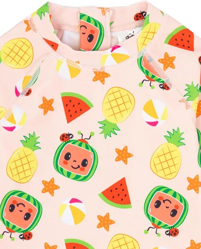 Vista 5 de Cocomelon Traje de baño para niñas y niños pequeños con volantes rosados