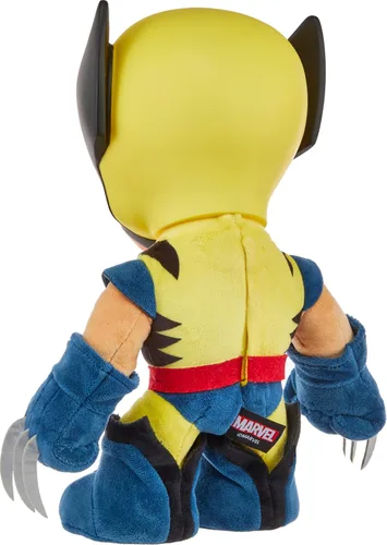Vista 4 de Mattel Marvel X-Men Peluche con sonidos y voz, coleccionable Wolverine de 1997 con traje amarillo y estilo de animación retro
