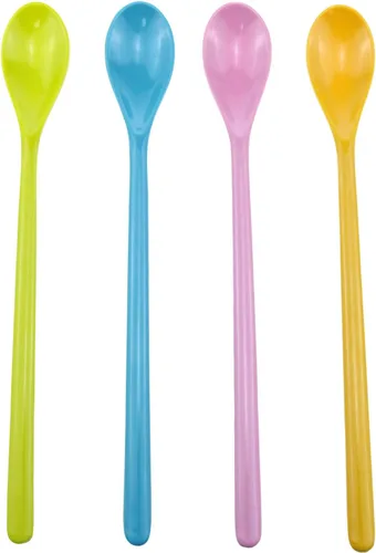 Vista 2 de VAKTOK 4 cucharas de café largas de plástico coloridas para helados, cócteles, cucharas de mezcla de mango largo de chocolate caliente