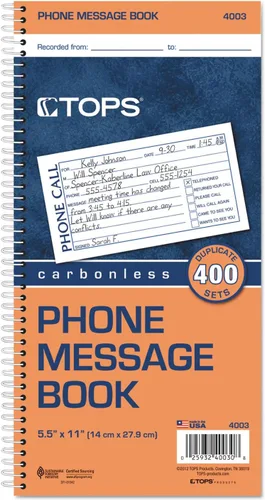 Vista 2 de TOPS Libro de formularios de mensajes para teléfono, duplicado sin carbono, 2.75 x 5 pulgadas, 400 juegos por libro (4003)