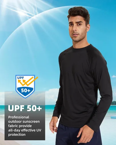 Vista 3 de Arcweg Rash Guard - Camiseta de natación de manga larga para hombre, camiseta de buceo Negro