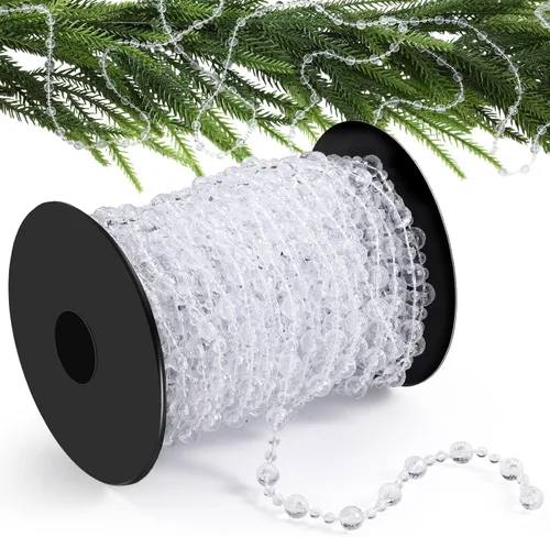 Vista 9 de Pangda Guirnalda de cuentas de 49 pies para árbol de Navidad, hilo de perlas artificiales de plástico, cadena de rollo para Navidad, manualidades