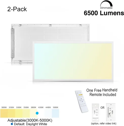 Vista 2 de Luz de panel plano LED 2x4 3000K - 5000K 50W 600W equivalente 0-10V regulable 6500 Lm CCT cambio de color borde iluminado panel LED 120-277V caída