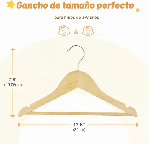 Vista 9 de HOUSE DAY Perchas de madera para el armario, paquete de 20 perchas de madera para ropa de bebé, percha de madera resistente con barra antideslizante