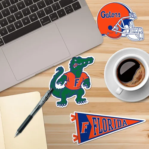 Vista 5 de University of Florida Gators Paquete de calcomanías de vinilo con logotipo primario – 9 calcomanías impermeables troqueladas con mascota de Gator