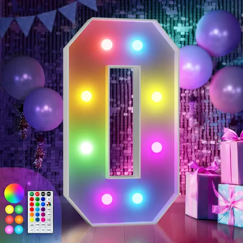 Vista 9 de Imprsv Letras coloridas de marquesina de 3 pies y letras grandes iluminadas RGB con control remoto, decoraciones de fiesta de cumpleaños Carta