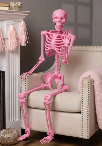 Vista 2 de Esqueleto Poseable de 5 Pies Crazy Bones en Rosa para Decoración de Halloween Multicolor