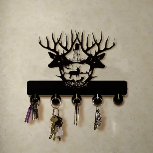 Vista 3 de KingLive Perchas para llaves de pared, ganchos para llaves de ciervo para pared, cuernos de madera negra para decoración de pared, decoración