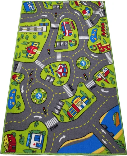 Vista 4 de Alfombra grande para niños de 52 x 32 pulgadas con parte trasera antideslizante, alfombra de juego de la vida urbana para jugar con juguete