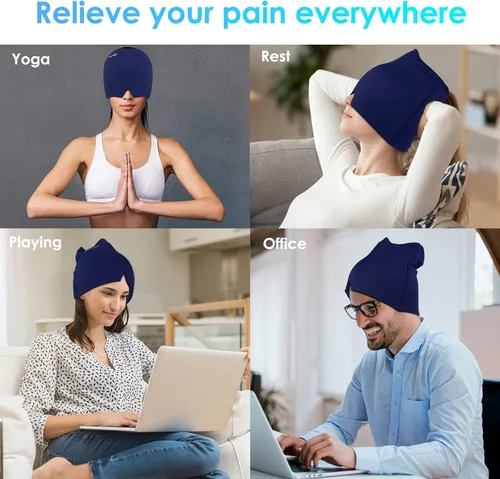Vista 6 de Carethetic - Gorro de alivio de migraña - Sombrero de terapia de frío y calor, tapa ergonómica de gel para migrañas, estrés y ojos hinchados, ajuste
