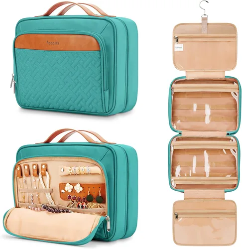 Vista 9 de Bolsa de aseo colgante de viaje para mujeres y hombres, con 6 cubiertas de botellas de silicona a prueba de fugas, accesorios impermeables